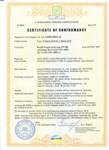 China Jiangsu Railteco Equipment Co., Ltd. Certification